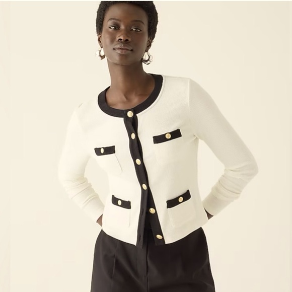 J. Crew Tops - JCrew Vintage Rib Lady Jacket Cardigan XXS Ivory Black Gold Buttons $79.50 BW073